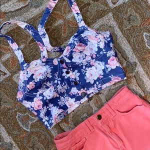Pacsun denim floral crop top